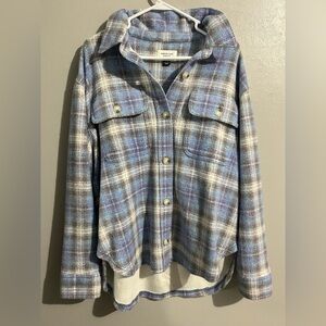 American Eagle Outfitters Women's Blue and Gray Plaid Utility Jacket